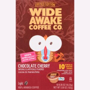 Wide Awake Coffee Co. Single Serve Pods Light Chocolate Cherry 100% Arabica Coffee 10 ea