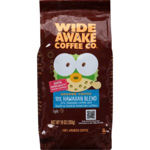 Wide Awake Coffee Co. Light 10% Hawaiian Blend Ground Coffee 10 oz