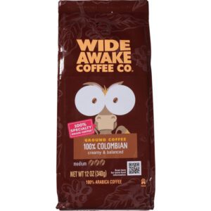 Wide Awake Coffee Co. Ground Medium 100% Colombian Coffee 12 oz