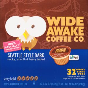 Wide Awake Coffee Co. Single Serve Pods Very Bold Seattle Style Dark Coffee 32 ea
