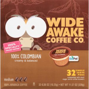 Wide Awake Coffee Co. Single Serve Pods Medium 100% Colombian Coffee 32 ea