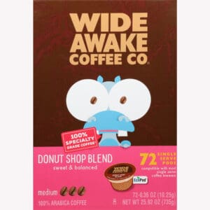 Wide Awake Coffee Co. Medium 100% Arabica Donut Shop Blend Coffee Single Serve Pods 72 ea