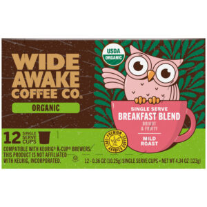 Wide Awake Coffee Co. Organic Mild Roast Breakfast Blend Coffee 12 - 0.36 oz Single Serve Cups