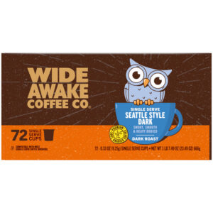 Wide Awake Coffee Co. Dark Roast Seattle Style Dark Coffee 72 - 0.33 oz Single Serve Cups