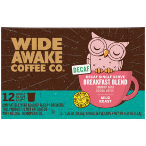 Wide Awake Coffee Co. Decaf Mild Roast Breakfast Blend Coffee 12 - 0.36 oz Single Serve Cups