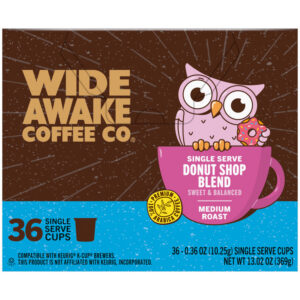 Wide Awake Coffee Co. Medium Roast Donut Shop Blend Coffee 36 - 0.36 oz Single Serve Cups