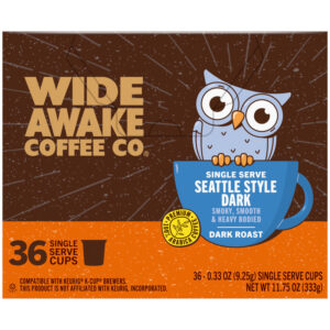 Wide Awake Coffee Co. Dark Roast Seattle Style Dark Coffee 36 - 0.33 oz Single Serve Cups