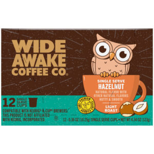 Wide Awake Coffee Co. Light Roast Hazelnut Coffee 12 - 0.36 oz Single Serve Cups
