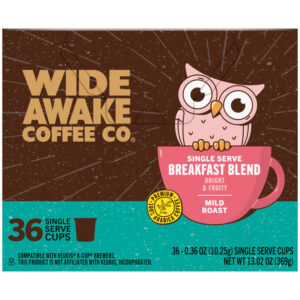 Wide Awake Coffee Co. Mild Roast Breakfast Blend Coffee 36 - 0.36 oz Single Serve Cups