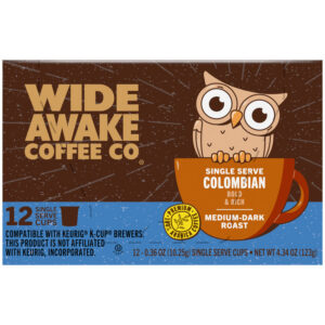 Wide Awake Coffee Co. Medium-Dark Roast Colombian Coffee 12 - 0.36 oz Single Serve Cups