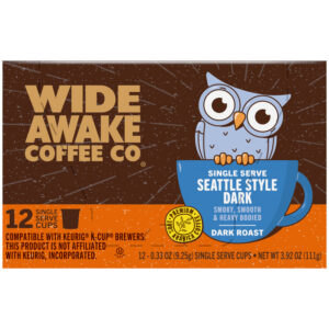 Wide Awake Coffee Co. Dark Roast Seattle Style Dark Coffee 12 - 0.33 oz Single Serve Cups