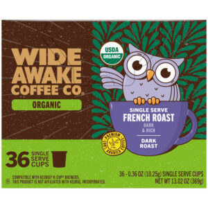 Wide Awake Coffee Co. Organic Dark Roast French Roast Coffee 36 - 0.36 oz Single Serve Cups