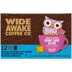 Wide Awake Coffee Co. Medium Roast Donut Shop Blend Coffee 12 - 0.36 oz Single Serve Cups