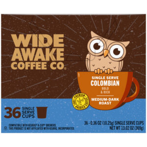Wide Awake Coffee Co. Medium-Dark Roast Colombian Coffee 36 - 0.36 oz Single Serve Cups