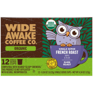 Wide Awake Coffee Co. Organic Dark Roast French Roast Coffee 12 - 0.36 oz Single Serve Cups